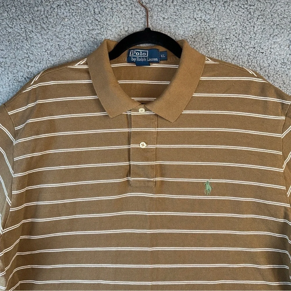 Polo by Ralph Lauren Shirt Mens XL Brown Stripe Knit Polo Green Pony Logo